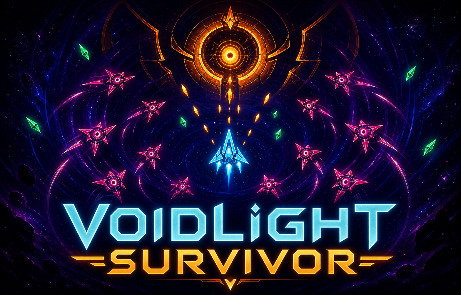 Voidlight Survivor ship fighting enemies in the void